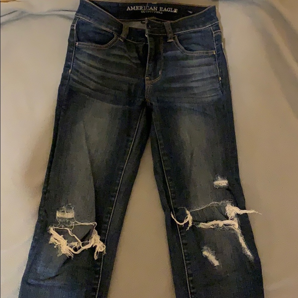 American Eagle Dark Wash Ripped skinny jeans